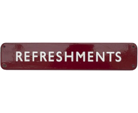 BR(M) FF enamel doorplate REFRESHMENTS. In excellent condition with minor chipping to the screw holes, vendor states ex Carnf