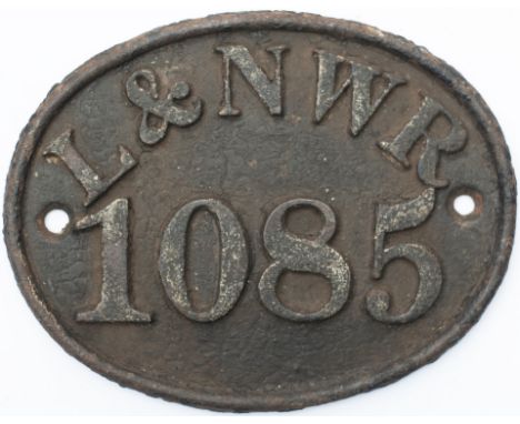 London &amp; North Western Railway house number plate L&amp;NWR 1085. Oval cast iron in ex railway condition, measures 10in x