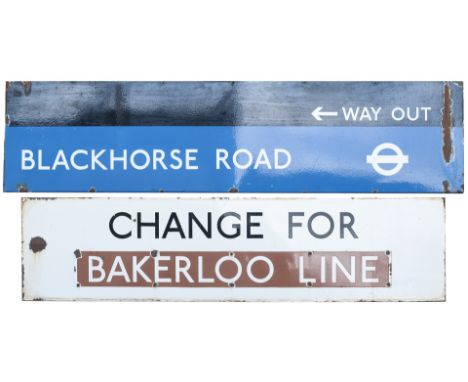 London Underground enamel station sign WAY OUT BLACKHORSE ROAD. In very good condition with some face chipping measures 72in 