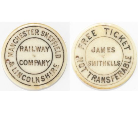 Manchester Sheffield &amp; Lincolnshire Railway Company free Ticket issued to James Smithells. Front marked with company name