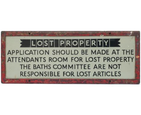Enamel doorplate LOST PROPERTY APPLICATIONS SHOULD BE MADE AT THE ATTENDANTS ROOM FOR LOST PROPERTY. THE BATHS COMMITTEE ARE 
