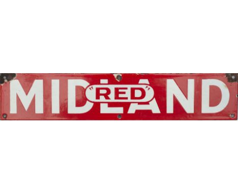 Bus motoring enamel timetable heading MIDLAND RED. In good condition with chipping to three corners. Measures 15in x 3in.