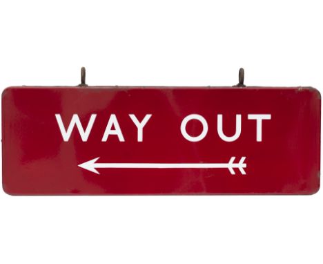 BR(M) FF enamel station sign WAY OUT with arrow underneath. Double sided with the reverse side blank and complete with origin