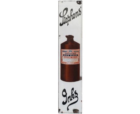 Advertising enamel sign STEPHENS' INKS. In very good condition with minor chipping. Measures 24in x 5in.