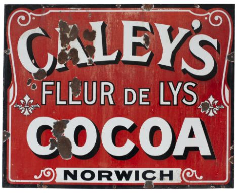 Advertising enamel sign CALEY'S FLEUR DE LYS COCOA NORWICH. In fair condition with some face chips and slight loss of shine. 