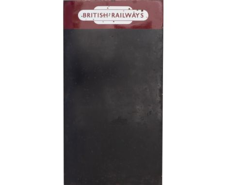 BR(M) enamel posterboard with BRITISH RAILWAYS in totem at the top. In very good condition with minor chipping. Measures 48in