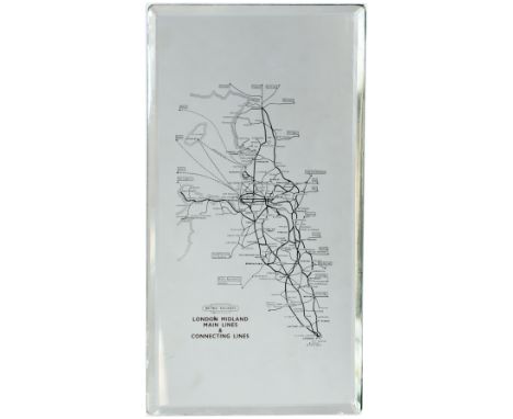 BR(M) advertising mirror LONDON MIDLAND MAIN LINES &amp; CONNECTING LINES. Shows a map of the lines out of Euston, St Pancras