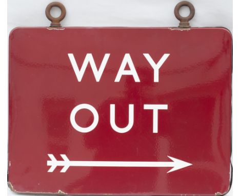 BR(M) FF enamel station sign WAY OUT. Double sided complete with original hanging hooks. Both sides in very good condition wi