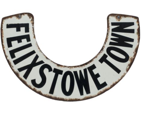 LNER enamel horseshoe lamp tablet FELIXSTOWE TOWN from the former Great Eastern railway terminus station on the branch line f