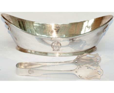 Great Western Railway Hotels silverplate bread basket with the GWR roundel coat of arms measures 12.5in long x 4in tall, toge