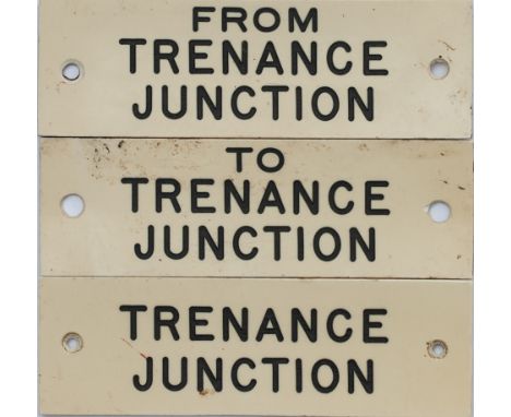 GWR ivorine shelf plates x 3. FROM TRENANCE JUNCTION, TO TRENANCE JUNCTION and TRENANCE JUNCTION. All three in very good cond