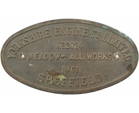 Worksplate YORKSHIRE ENGINE CO LIMITED MEADOW HALL WORKS SHEFFIELD No 2824 1961 ex 300HP Diesel Hydraulic 0-4-0. Delivered ne