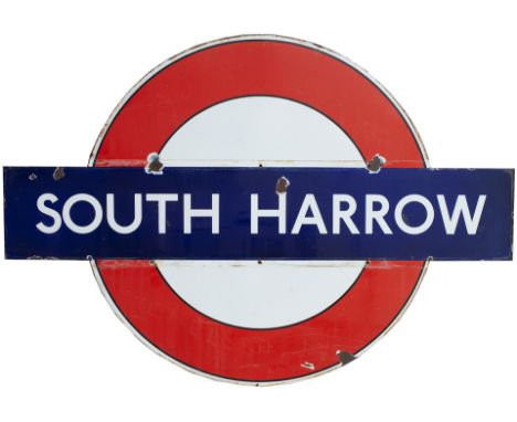 London Transport Underground one piece enamel target/bullseye sign SOUTH HARROW. In very good condition with a few small face