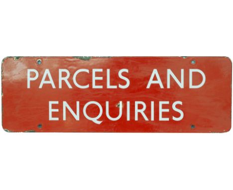 BR(NE) enamel doorplate PARCELS AND ENQUIRIES. In good condition with some edge chipping and light surface scratches. Measure
