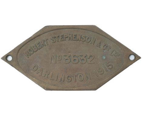 Worksplate ROBERT STEPHENSON &amp; CO LTD DARLINGTON 1915 No 3632 ex South African Railways class 14 4-8-2 tender engine numb