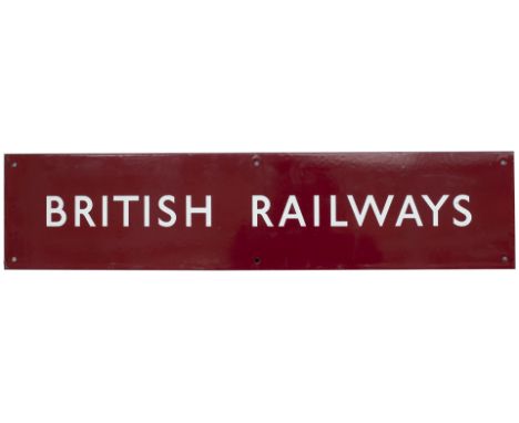 BR(M) Double Royal enamel poster board heading BRITISH RAILWAYS. In virtually mint condition measures 25.5in x 5.75in.