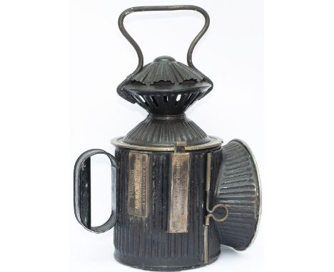 Furness Railway 3 Aspect Hand Lamp brass plated on both sides with 4 plates MESSENGERS PATENT CORRUGATED LAMP, F.R.C. No1, FU