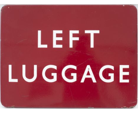 BR(M) FF enamel station sign LEFT LUGGAGE. In excellent condition with a couple of small face chips. Measures 24in x 18in.
