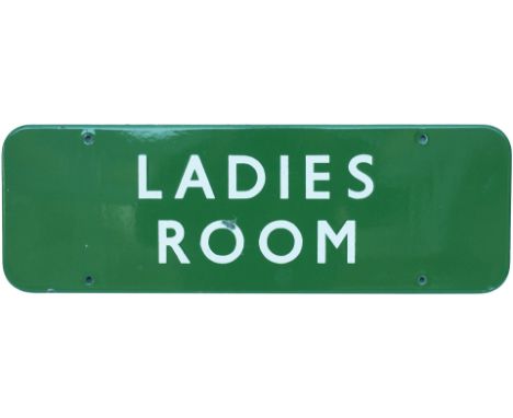 BR(S) FF enamel doorplate LADIES ROOM. In very good condition with one small face chip , measures 18in x 6in.