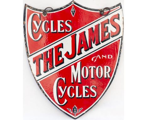 Advertising enamel sign THE JAMES CYCLES AND MOTOR CYCLES. Double sided, both sides in very good condition with minor chippin