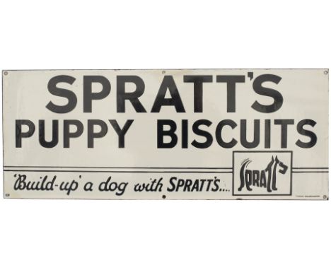 Advertising enamel sign SPRATT'S PUPPY BISCUITS BUILD UP A DOG WITH SPRATTS. In very good condition with a couple of small ar