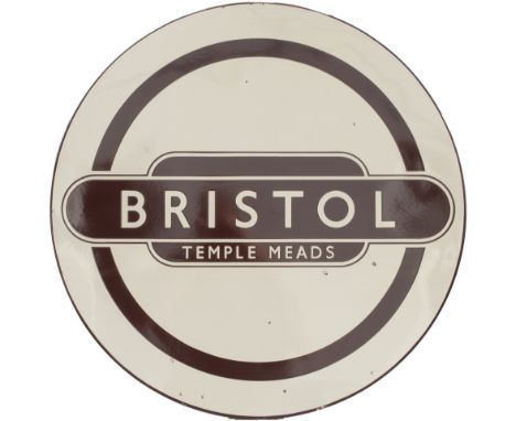 BR enamel Totem Roundel FF BRISTOL TEMPLE MEADS from the former Great Western railway mainline station in the heart of Bristo