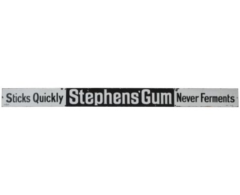 Advertising enamel sign STEPHENS GUM STICKS QUICKLY NEVER FERMENTS. In very good condition with minor edge chipping. Measures