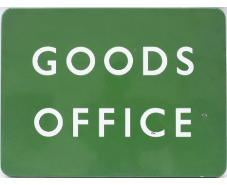 BR(S) FF enamel railway sign GOODS OFFICE. In very good condition with a few minor chips. Measures 24in x 18in.