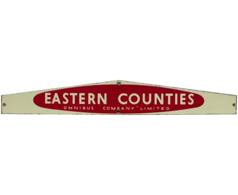Motoring bus enamel timetable heading EASTERN COUNTIES OMNIBUS COMPANY LIMITED. Cream with red enamel measures 22.5in x 3.25i