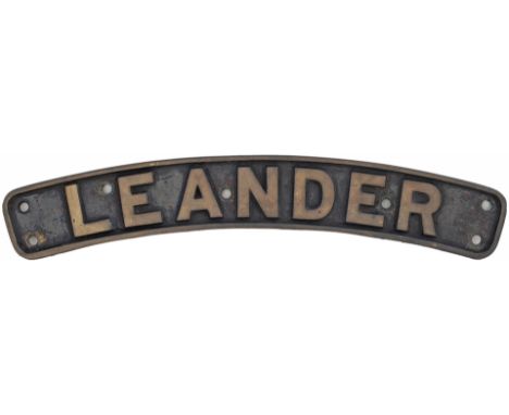 Nameplate LEANDER ex LMS Stanier Jubilee 4-6-0 built at Crewe in 1936 and numbered LMS 5690 and BR 45690. Allocated to 22A Br