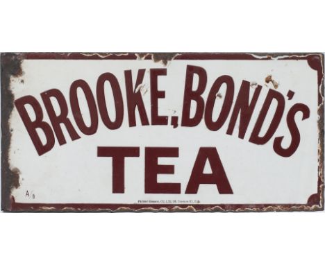 Advertising enamel sign BROOKE BOND'S TEA. Double sided with wall mounting flange which has been repaired. Both sides in good