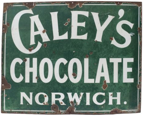 Advertising enamel sign CALEY'S CHOCOLATE NORWICH. In fair condition with some face chipping and loss of shine. Measures 24in
