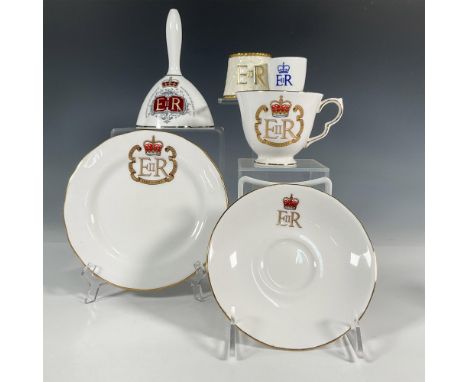 Porcelain plate, cup, saucer, bell and two toothpick holders with emblems representing and commemorating the Silver Jubilee o