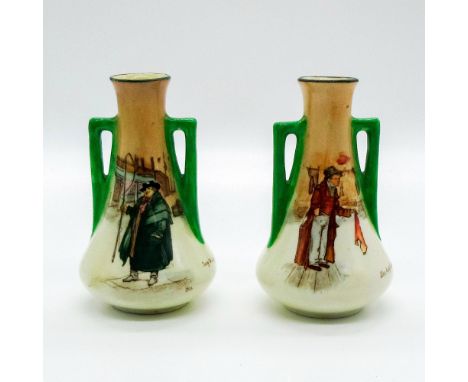 Each vase has two handles and features Tony Weller and The Artful Dodger, respectively.Identical style vases both have elonga