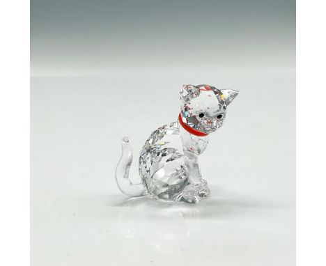 Clear faceted crystal on this adorable figural with smooth crystal tail, jet crystal eyes and red plastic collar. Swarovski b
