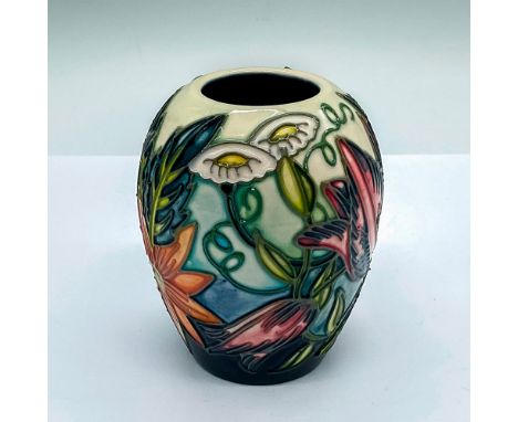 Limited edition small vase with excellent, fine detailed tube lining of wildflowers. Moorcroft marked, and artist's monogram 