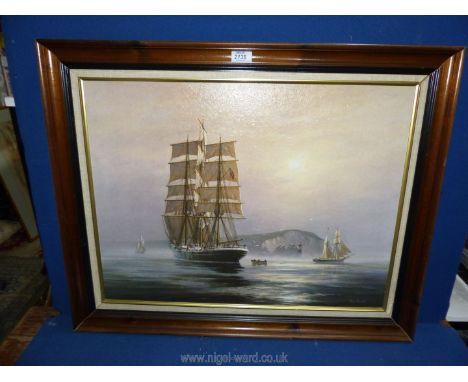 A large Print on board 'Hove-to Off The Needles' by Roger Desoutter, 31 1/2" x 25 1/4".