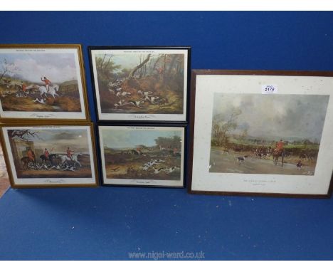 Four Shayer's English Fox hunting Prints 'Fairly Run Down', 'Drawing Cover', 'Unkennelling', 'Breaking Cover', along with a M