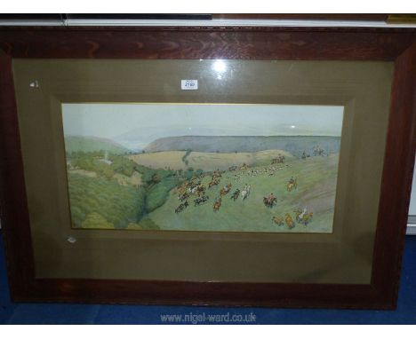 A large wooden framed Cecil Aldin Hunting Print 1911, signed in pencil by the artist, 40 3/4" x 28 1/4".