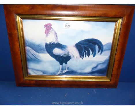 A framed Print depicting a cockerel, 21" x 16".