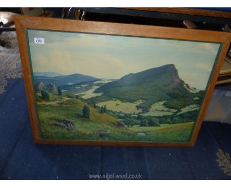A wooden framed print of a mountain by H. Franke 37, 35" x 25".