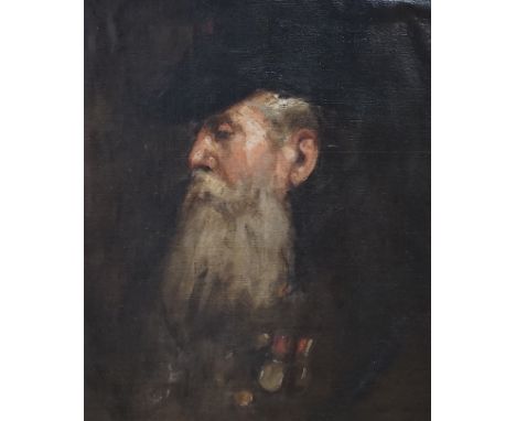 English School, oil on canvas laid on board, Portrait of a bearded man wearing his medals, 55 x 45cm