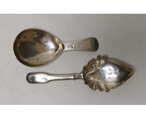 Two 19th century silver caddy spoons, both a.f.