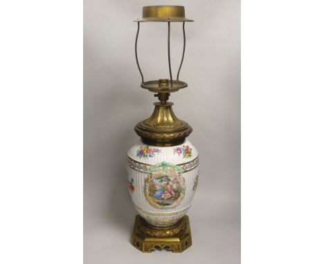 A 19th century ormolu mounted German porcelain table lamp