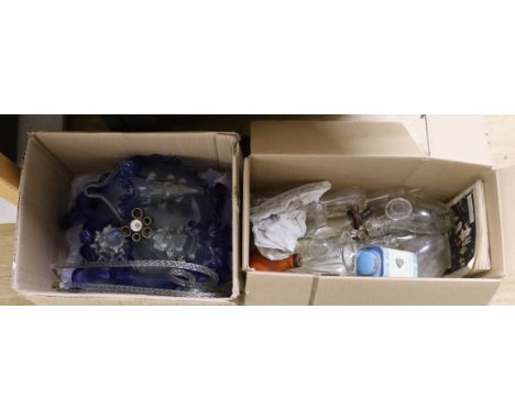 A glass epergne (a.f.) and various glass medical pieces