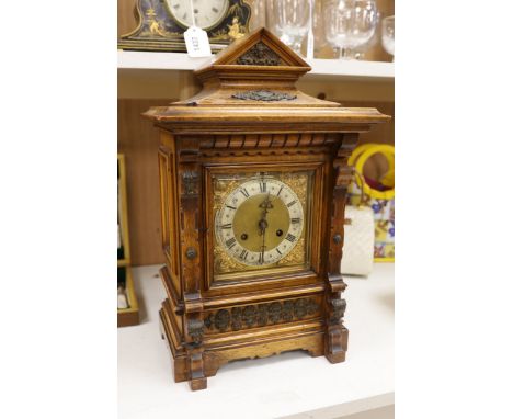 A late 19th century German walnut bracket clock, 49cm