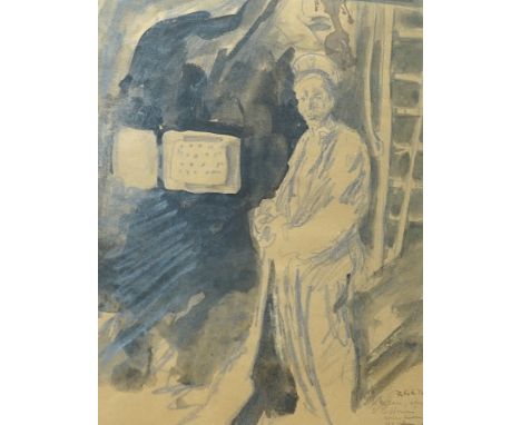 Felix Topolski (1907-9189), pencil and watercolour, 'Stoker in a boiler room', signed and inscribed, 30 x 24cm, and a lithogr