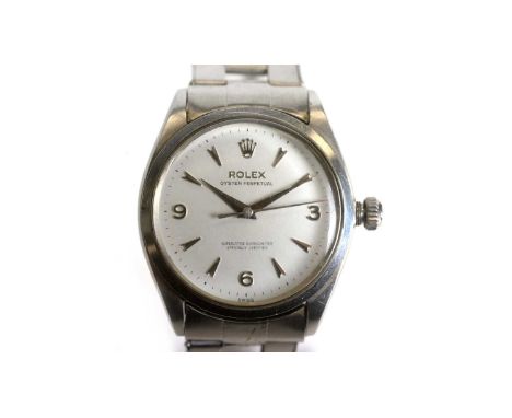 Rolex Oyster Perpetual: a steel-cased automatic wristwatch, ref 1002, serial no. 839*, circa 1963, the silvered dial with 'Ex