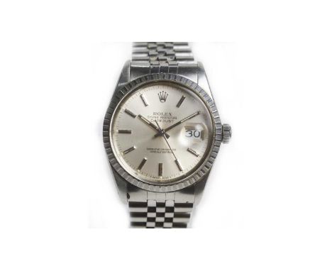 Rolex Oyster Perpetual Date Just: a steel-cased automatic wristwatch, ref 16030, serial no. R491***, c.1988, the silvered bat