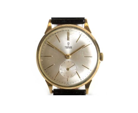 Tudor: a 9ct yellow gold cased wristwatch, the silvered baton dial with seconds aperture, fitted a 17-jewel manual wind movem